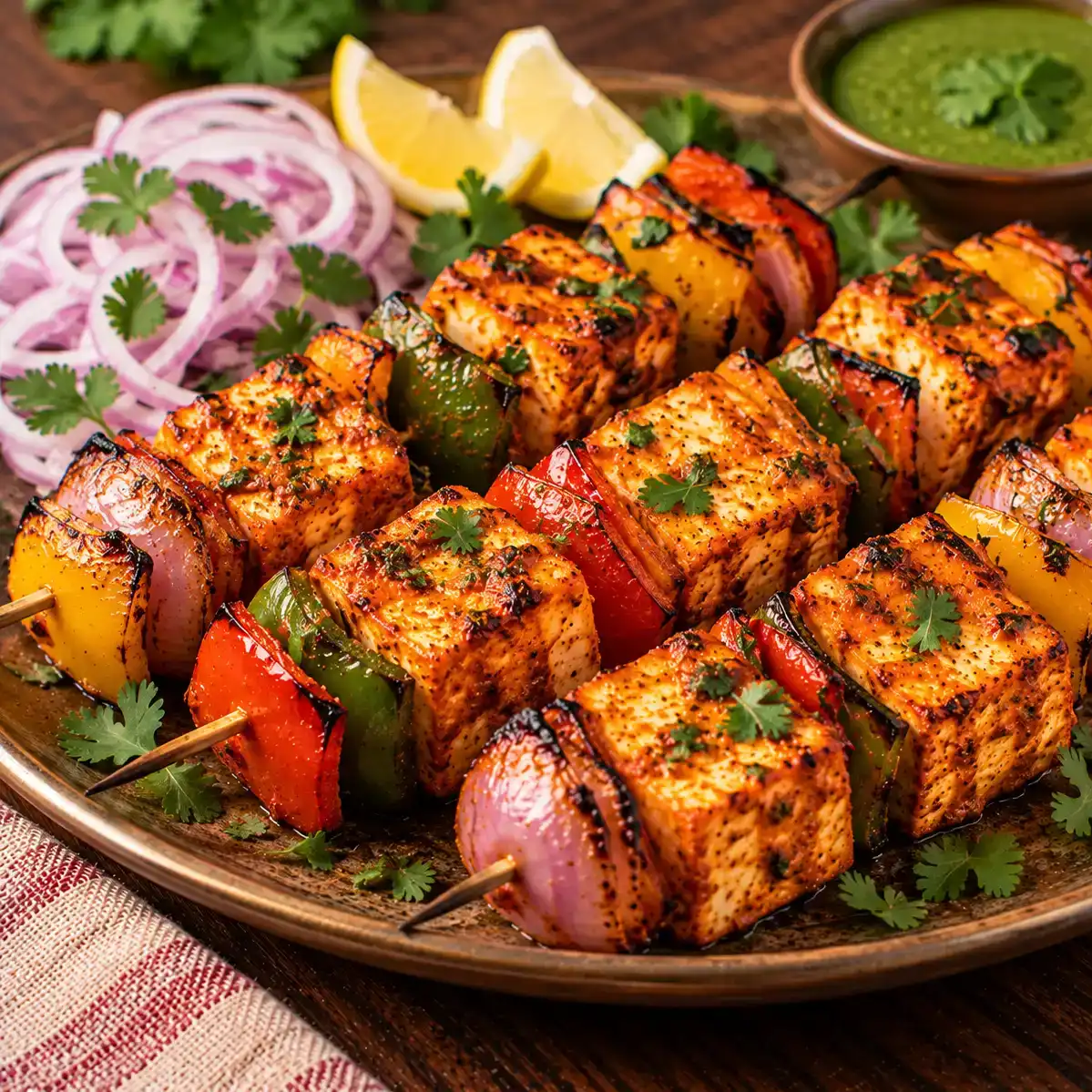 Paneer Tikka — Succulent cubes of fresh paneer are marinated in a vibrant blend of at Apna Bazar - Eatery